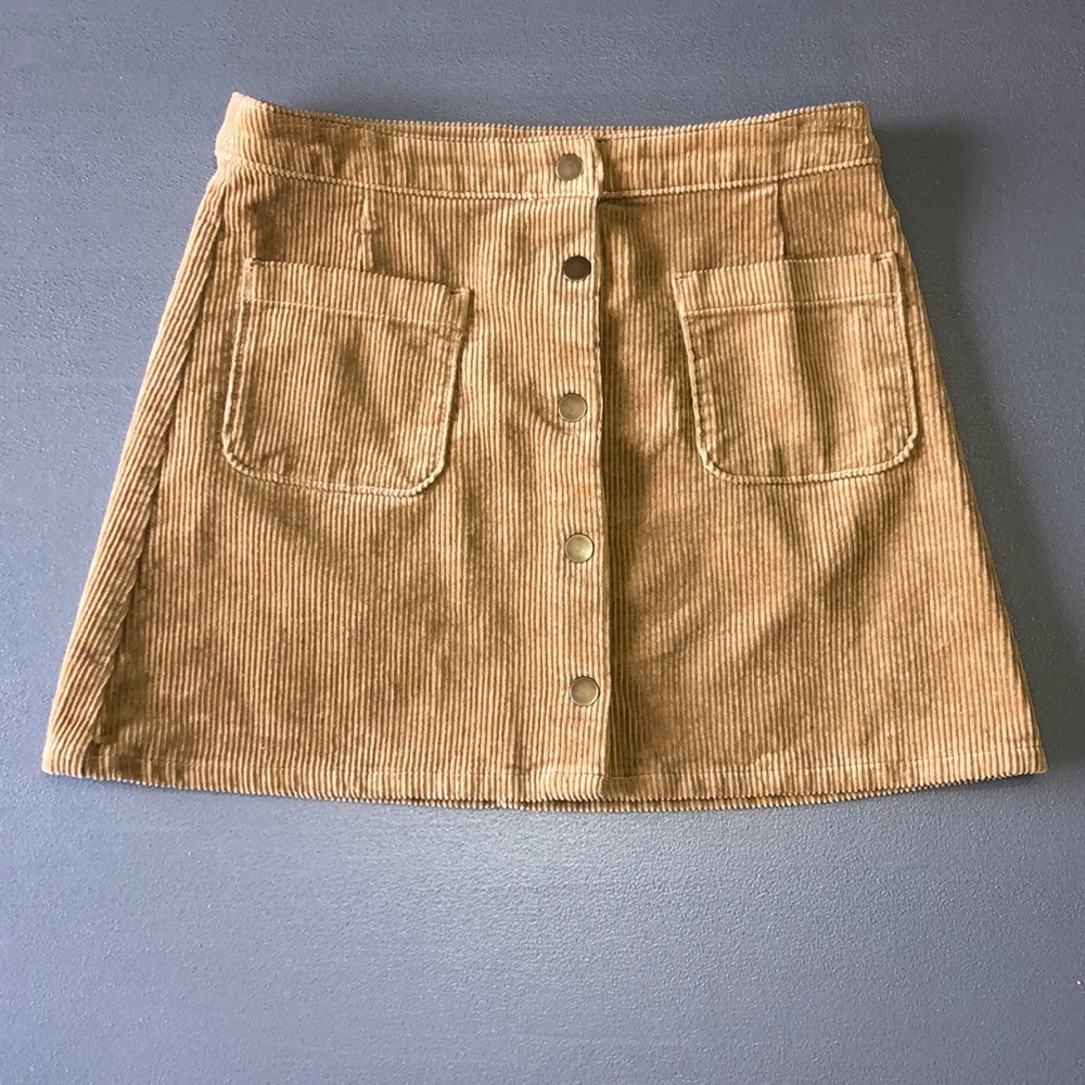 Camel Corduroy A-Line Skirt with Pockets